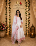 Ivory & Pink Embroidered Anarkali Suit Set