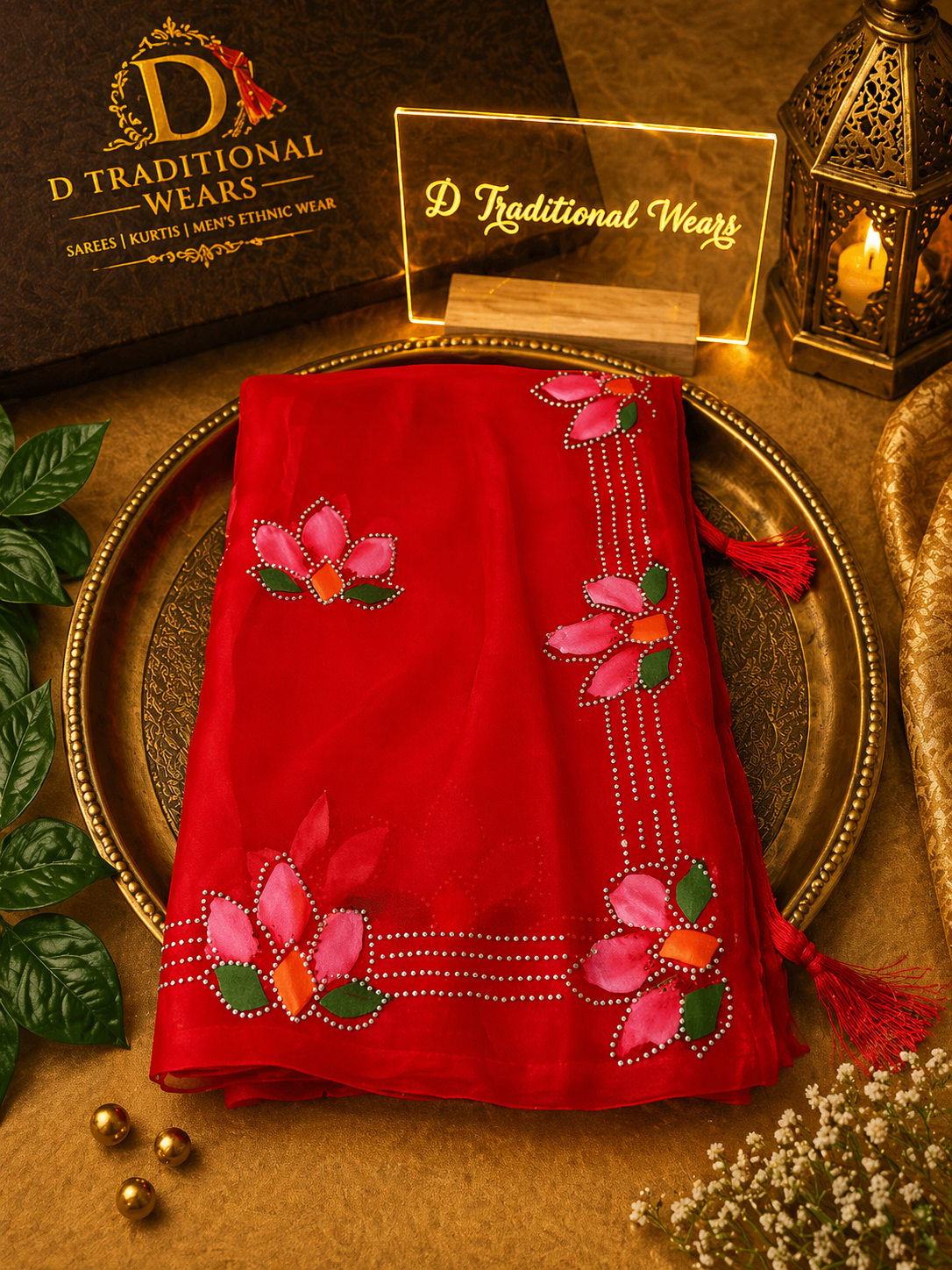 Classic Red Floral Handwork Saree