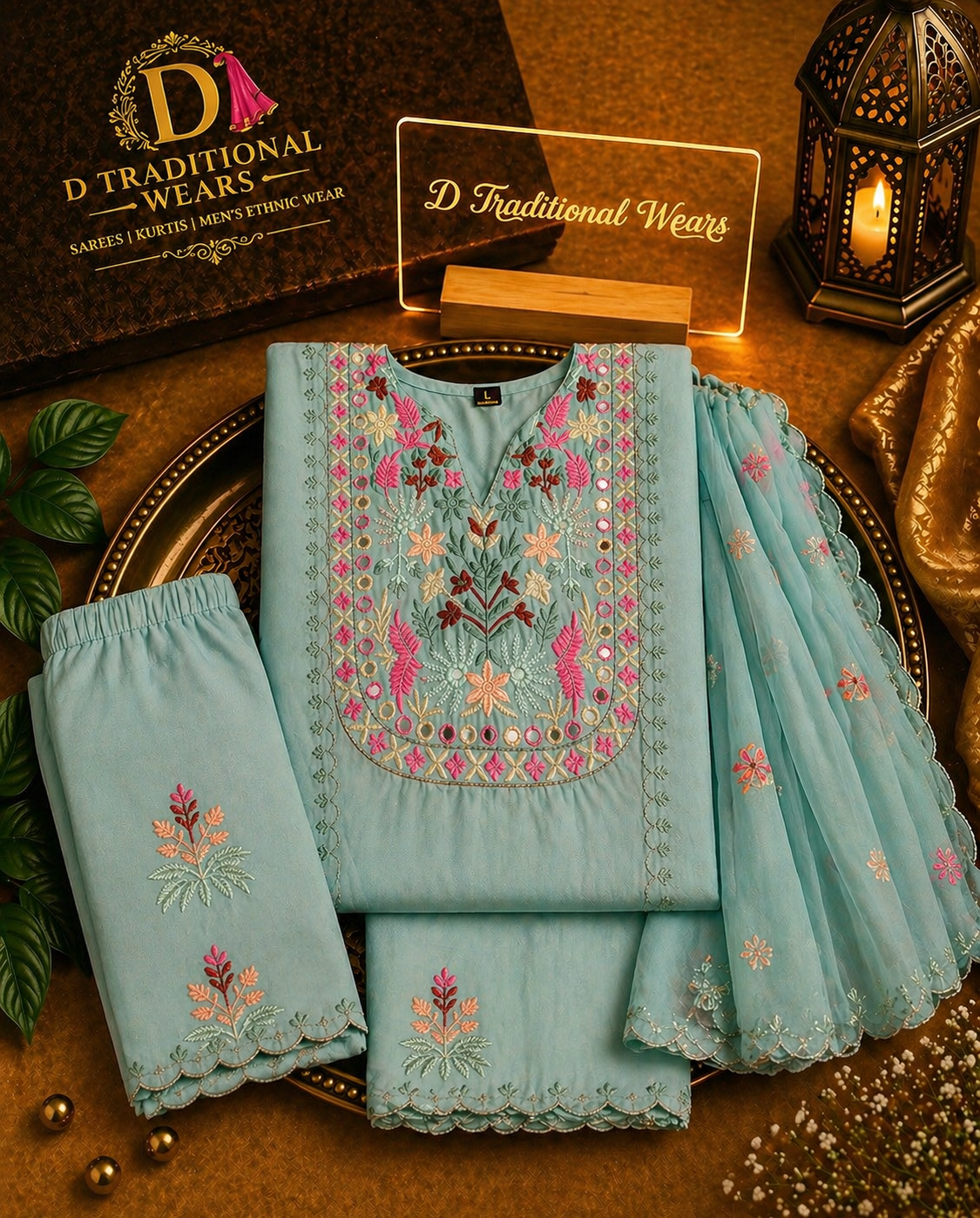 Sea Green Embroidered Suit Set