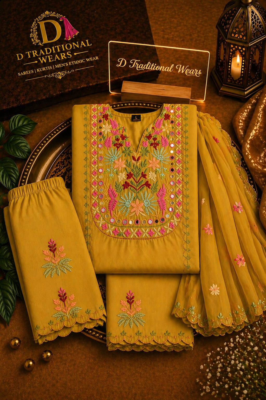 Mustard Yellow Embroidered Suit Set