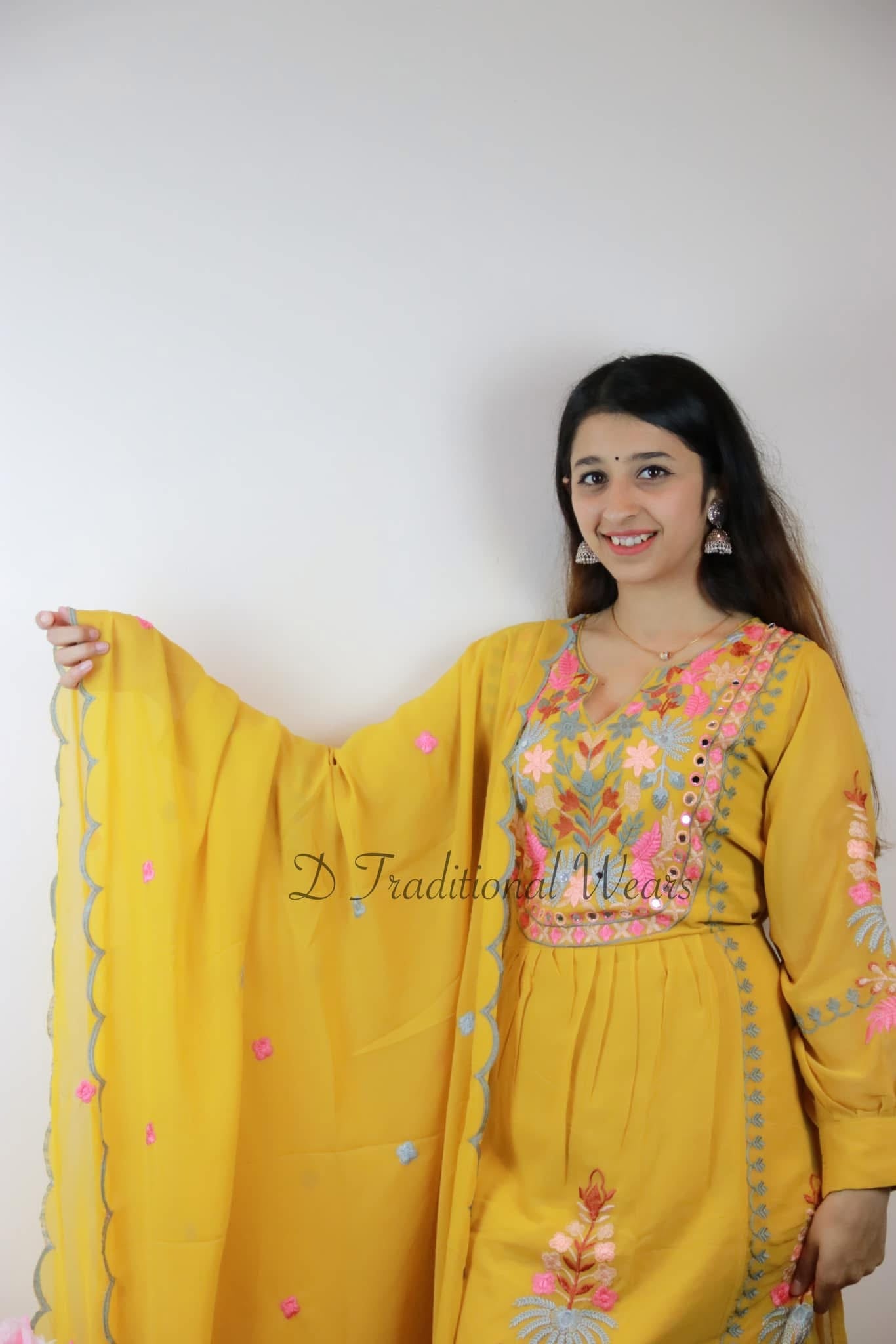 Mustard Yellow Embroidered Suit Set