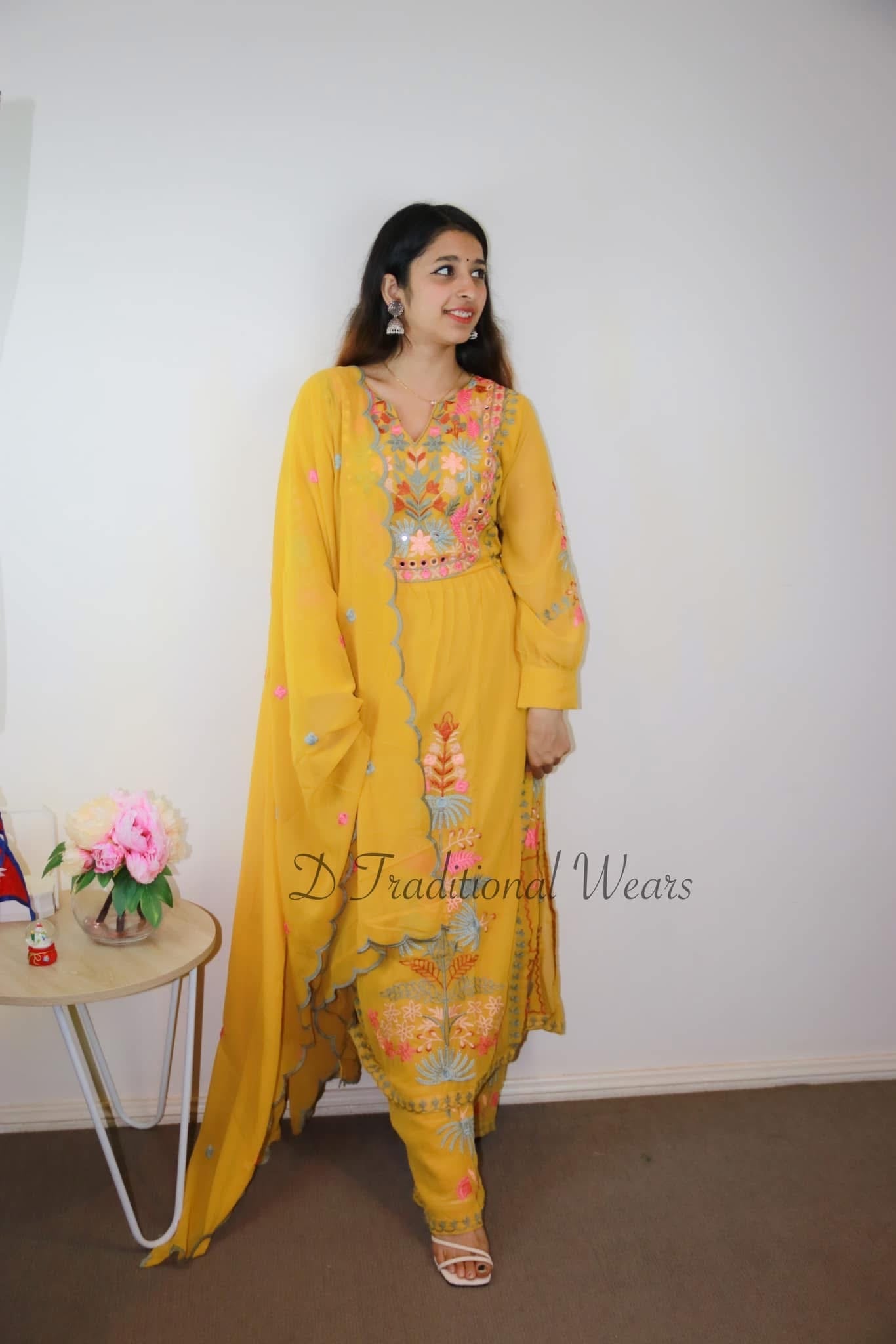 Mustard Yellow Embroidered Suit Set
