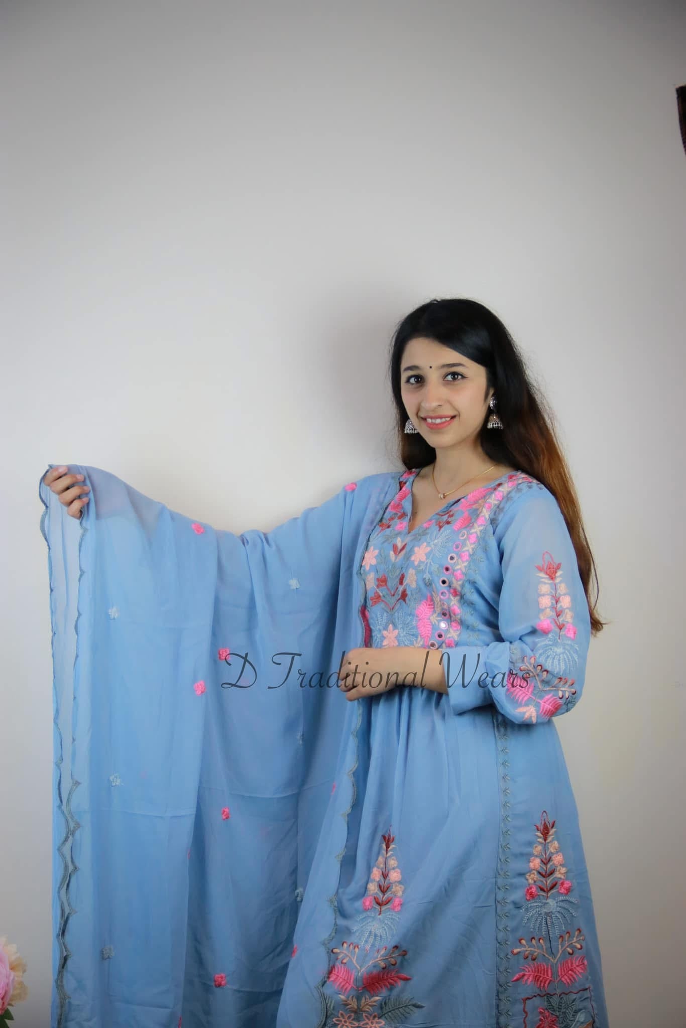 Dusty Blue Embroidered Suit Set