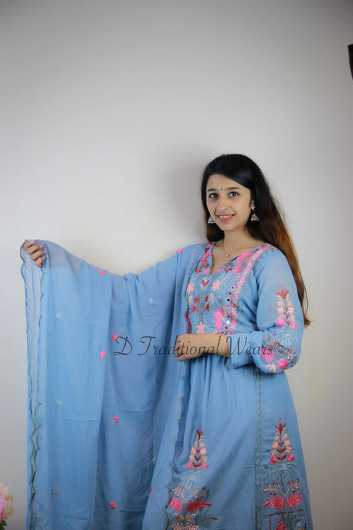 Dusty Blue Embroidered Suit Set